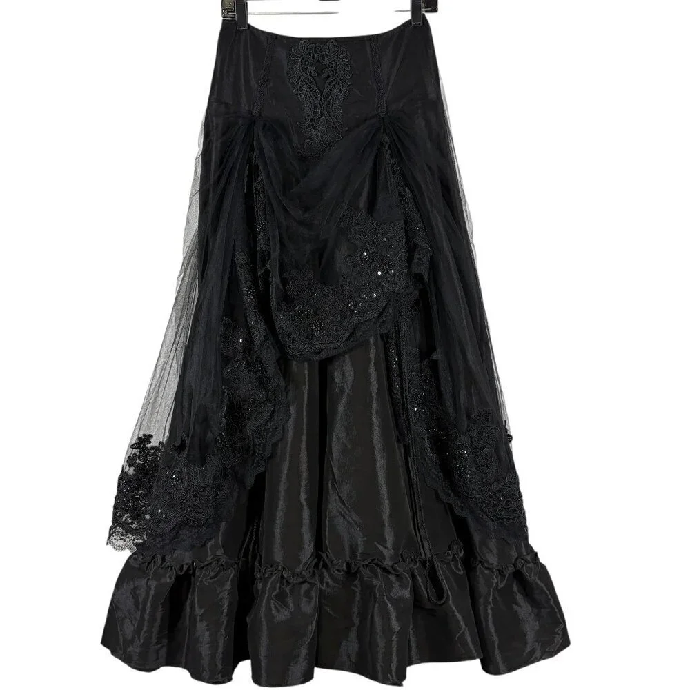 Punk Rave Black Lace Full Steampunk Goth Long Corset Skirt Women's Size Large - Picture 1 of 12